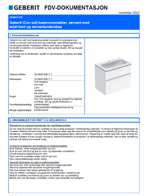 FDV dokumentasjon Geberit iCon baderomsmøbler servant og underskap