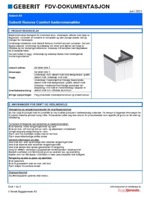 FDV Geberit Renova Comfort baderomsmøbler