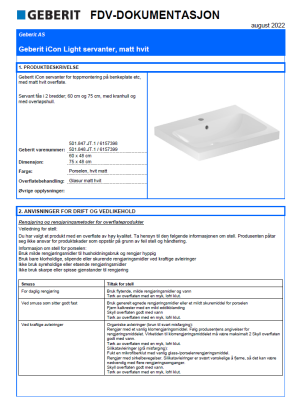 FDV Geberit iCon Light servanter - hvit matt