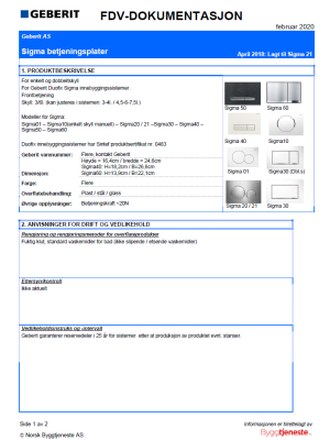 FDV Sigma Betjeningsplater