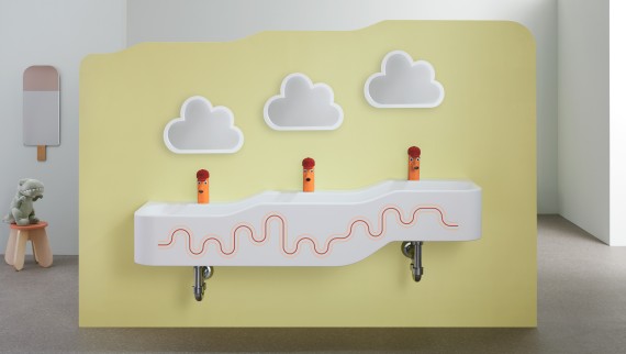 Geberit Bambini leke- og vaskeområde i karminrødt og oransje