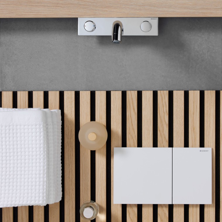 Et "mood board" med Geberit Sigma70 betjeningsplate Et "mood board" med Geberit Sigma70 betjeningsplate