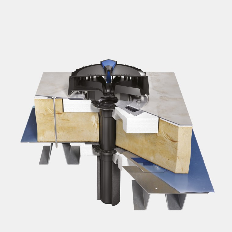 Installasjon av Geberit Pluvia på letttak med takfolie og dampsperre