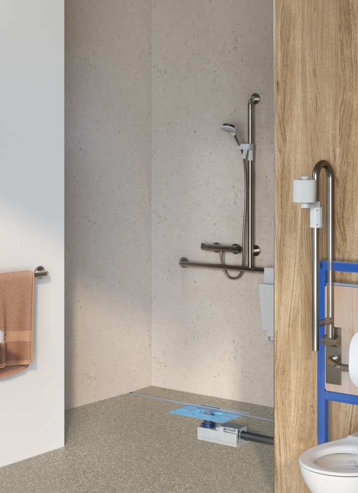 Geberit shower system in the Standard product range for barrier-free sanitary rooms Geberit shower system in the Standard product range for barrier-free sanitary rooms