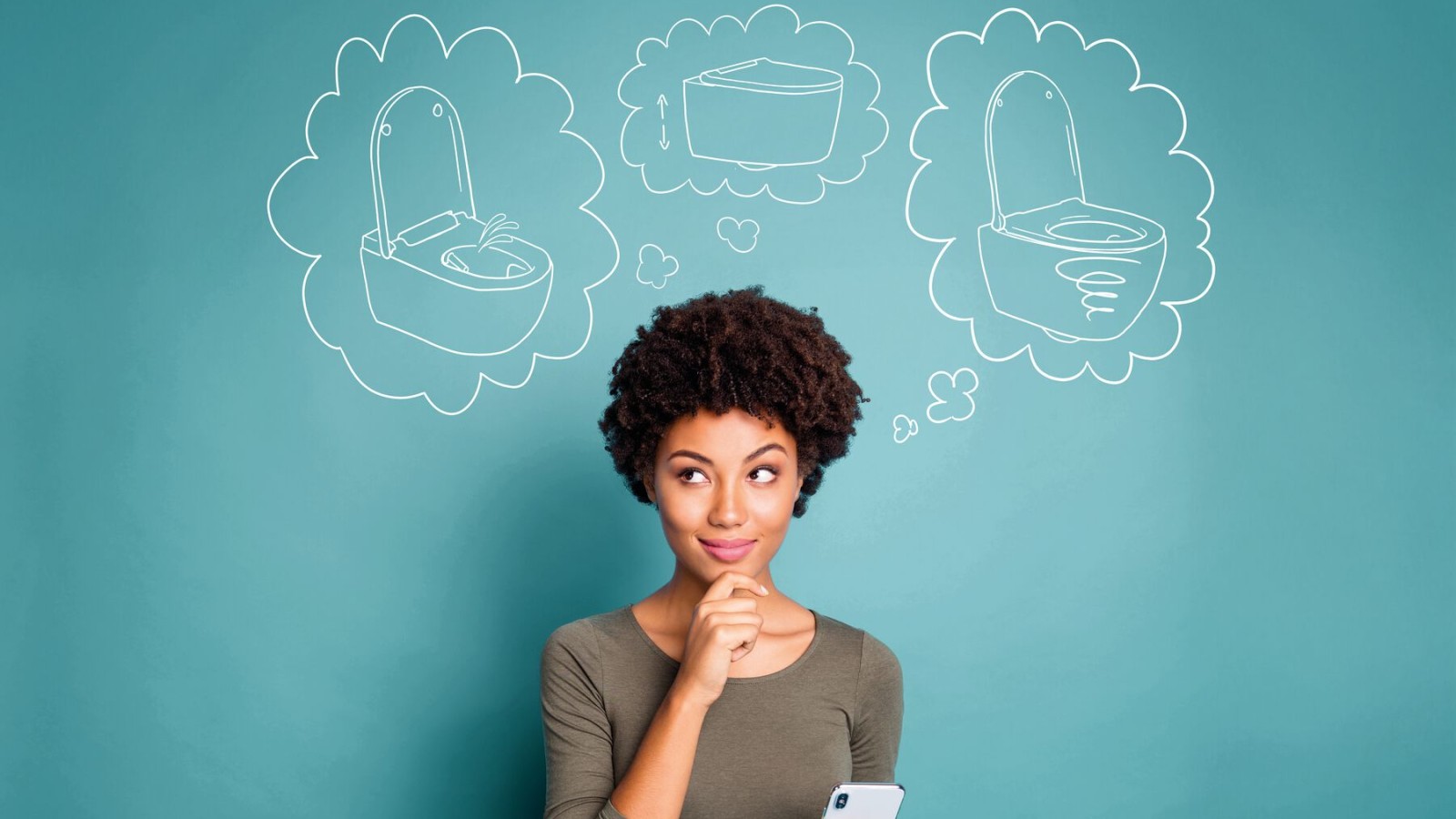 Kvinne tenker på drømmetoalettet sitt