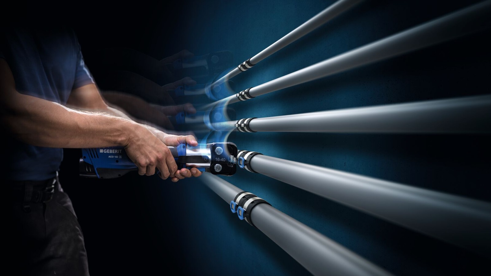 Hånddrevne pressetenger for Geberit FlowFit for dimensjoner d16 til d40. Hånddrevne pressetenger for Geberit FlowFit for dimensjoner d16 til d40.