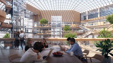 Oversvømmet av lys takket være glassfasaden og glasstaket: Inne i bygget. (©Foster&Partners) Oversvømmet av lys takket være glassfasaden og glasstaket: Inne i bygget. (©Foster&Partners)