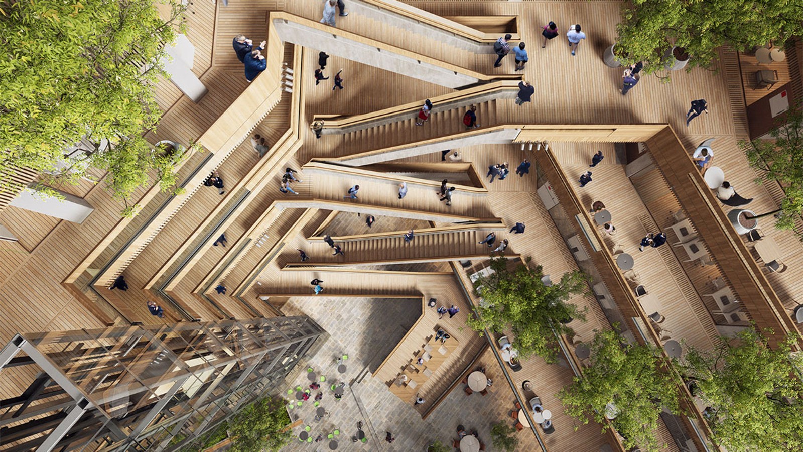 Hjertet i det nye hovedkvarteret er atriet, en indre gårdsplass rundt som trapper og heiser fører til de øverste etasjene.(©Foster&Partners) Hjertet i det nye hovedkvarteret er atriet, en indre gårdsplass rundt som trapper og heiser fører til de øverste etasjene.(©Foster&Partners)