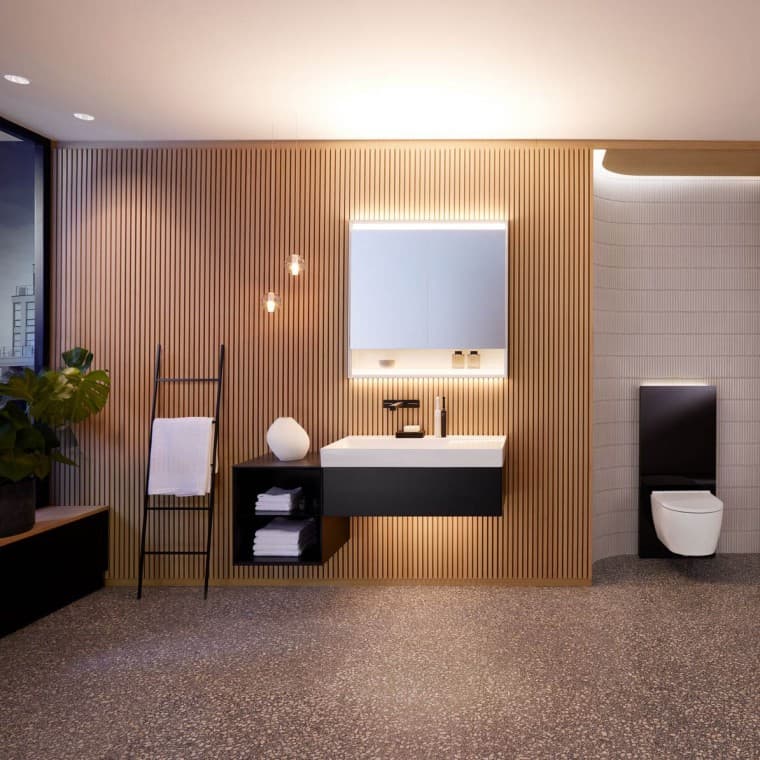 Geberit ONE servant og svarte baderomsmøbler Geberit ONE servant og svarte baderomsmøbler