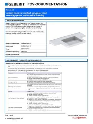 FDV Geberit Renova Comfort servant avsettingsplass FDV Geberit Renova Comfort servant avsettingsplass