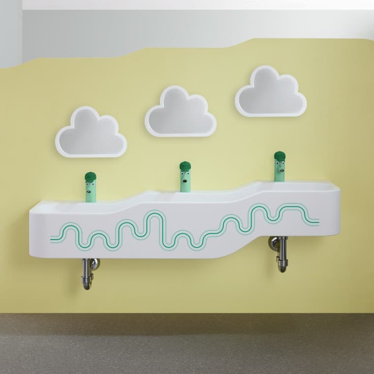 Geberit Bambini leke- og vaskeområde i skogsgrønt og lysegrønt Geberit Bambini leke- og vaskeområde i skogsgrønt og lysegrønt