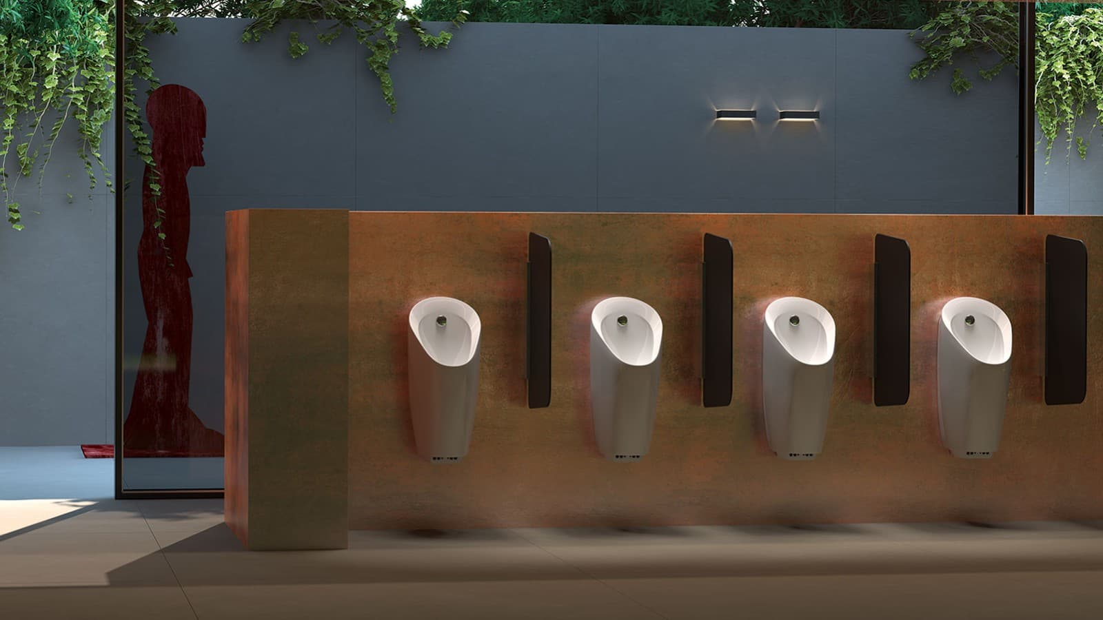 Offentlige sanitæranlegg med Geberit urinaler og skillevegger Offentlige sanitæranlegg med Geberit urinaler og skillevegger