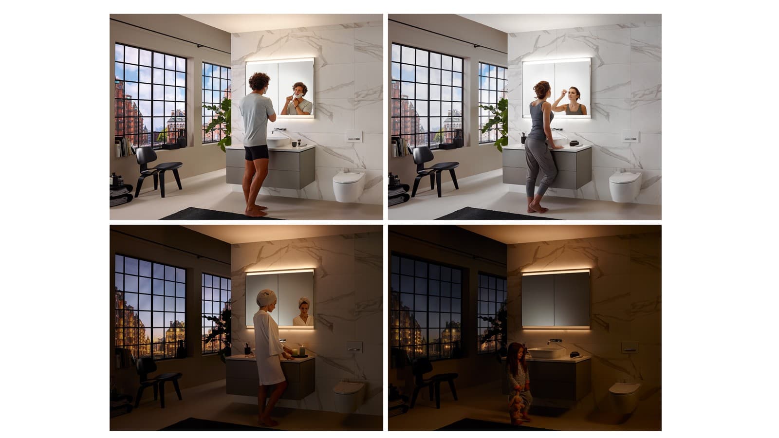 Ulike lysstemninger på badet med Geberit ComfortLight lyskonsept (© Geberit) Ulike lysstemninger på badet med Geberit ComfortLight lyskonsept (© Geberit)