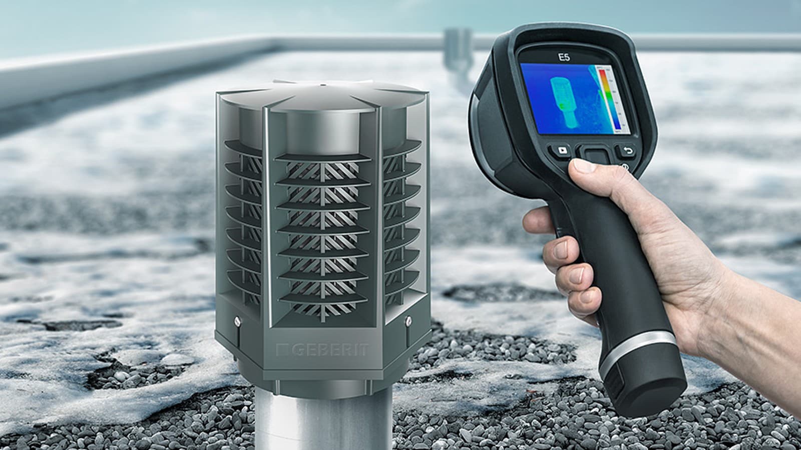 Varmebildet viser lite energitap gjennom Geberit energibevarende ventil ERV Varmebildet viser lite energitap gjennom Geberit energibevarende ventil ERV