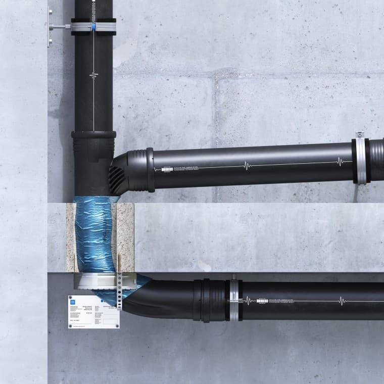 Geberit Silent-Pro SuperTube: Brannbeskyttelseshylse i U-formet påleggingsinstallasjon Geberit Silent-Pro SuperTube: Brannbeskyttelseshylse i U-formet påleggingsinstallasjon