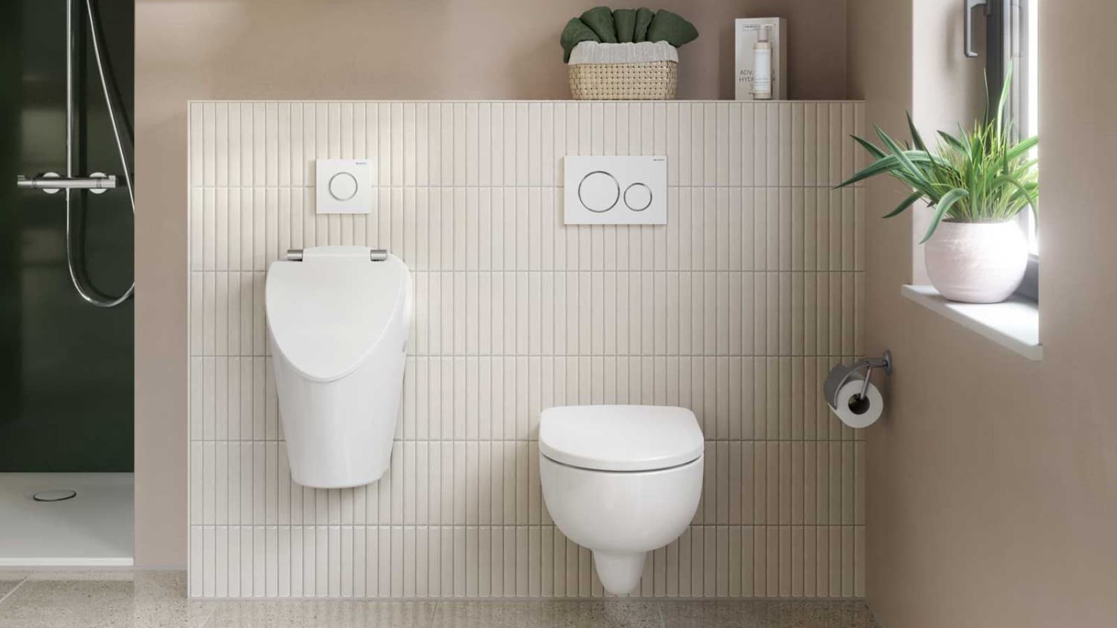 Geberit urinaler i et baderom Geberit urinaler i et baderom