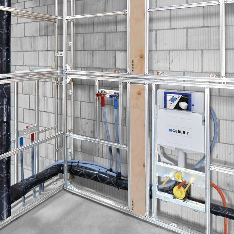 Prefabricated Geberit GIS installation module for even the most unusual constructional situations. Prefabricated Geberit GIS installation module for even the most unusual constructional situations.