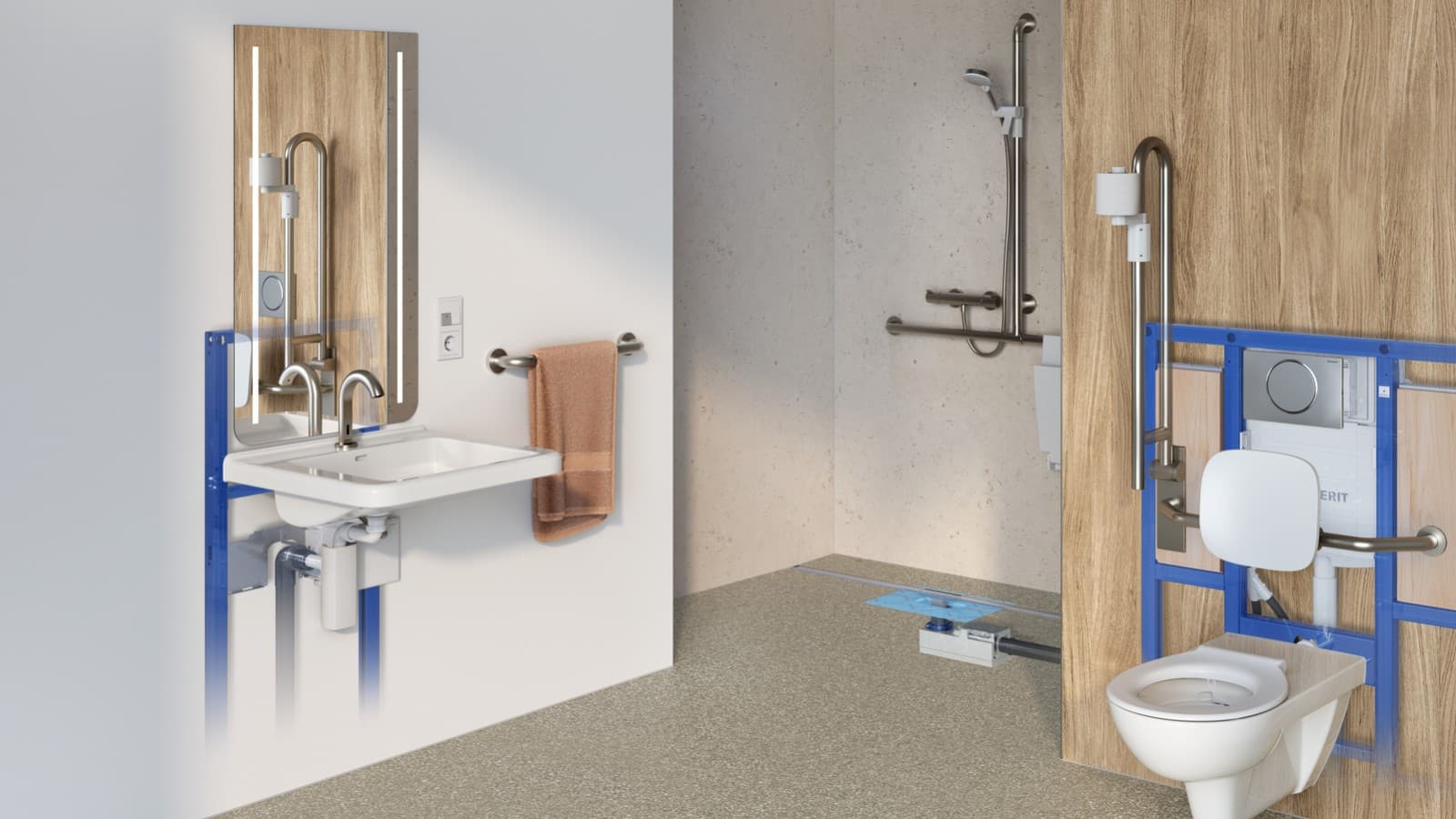 Geberit washbasin system in the Standard product range for barrier-free sanitary rooms Geberit washbasin system in the Standard product range for barrier-free sanitary rooms