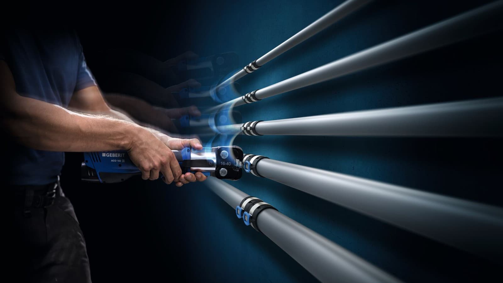 Hånddrevne pressetenger for Geberit FlowFit for dimensjoner d16 til d40. Hånddrevne pressetenger for Geberit FlowFit for dimensjoner d16 til d40.