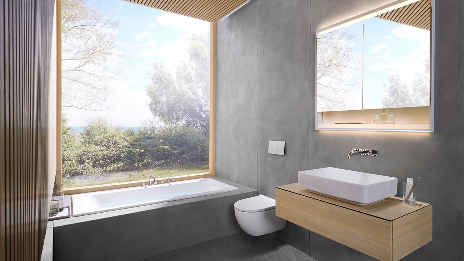 Man skal føle en følelse av ro og stillhet på det 6x6 kvadratmeter store badet (© Geberit) Man skal føle en følelse av ro og stillhet på det 6x6 kvadratmeter store badet (© Geberit)