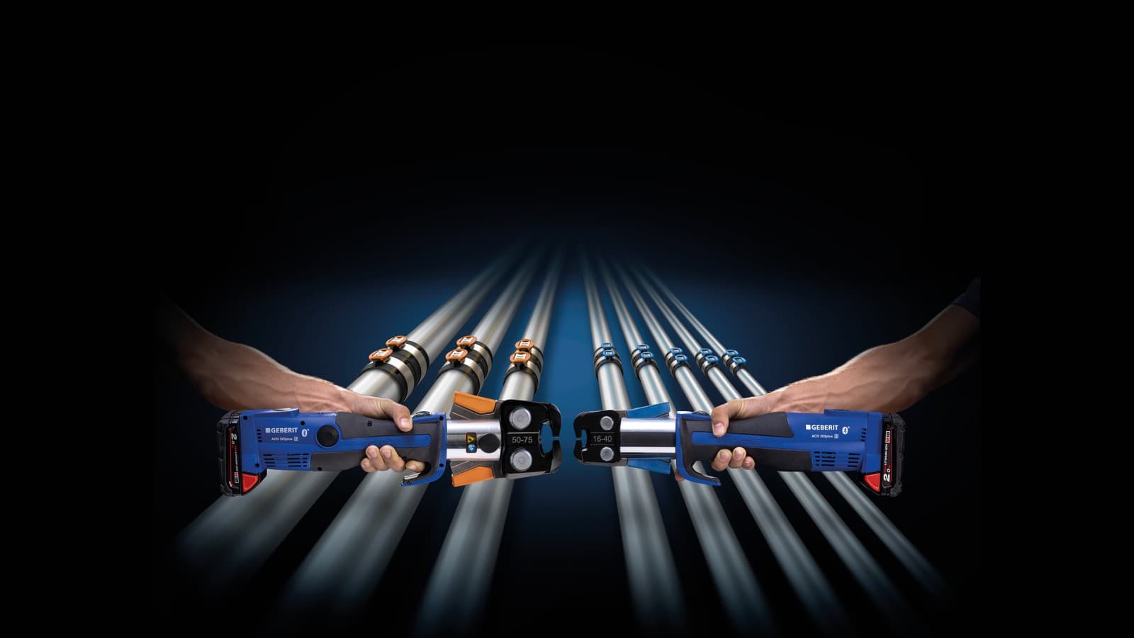 Fargekodet samsvar mellom pressbakke og dimensjonene til Geberit FlowFit-fittings. Fargekodet samsvar mellom pressbakke og dimensjonene til Geberit FlowFit-fittings.