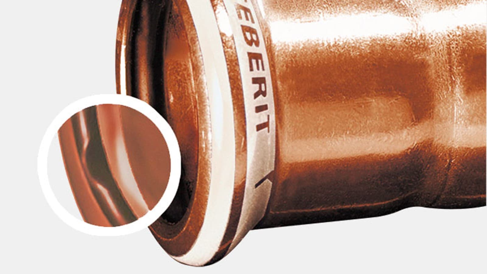 Geberit Mapress Kobber fitting med hvit pressindikator og svart O-ring Geberit Mapress Kobber fitting med hvit pressindikator og svart O-ring